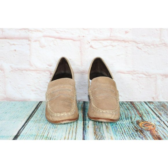 LL Bean  Brown Suede Slip On Round Toe Moccasins Heeled Shoes Size 6 M - Picture 4 of 9